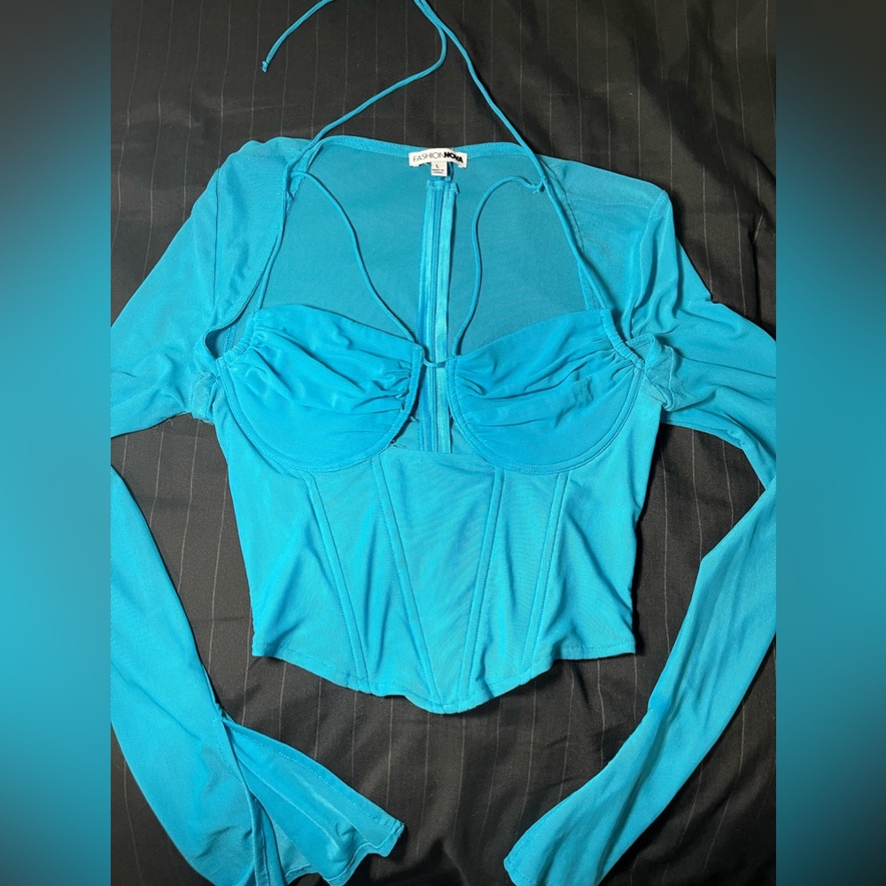 Blue fashion Nova mesh shirt